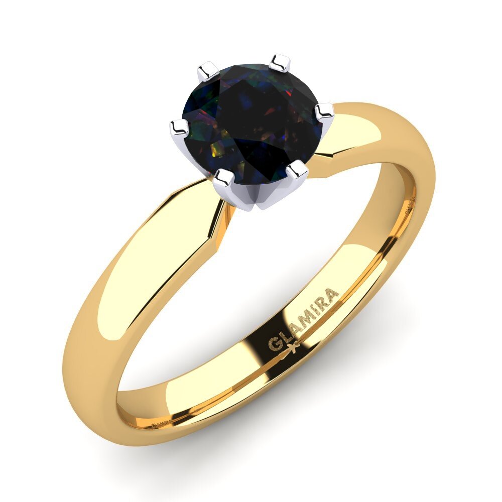 14ct Yellow / White Gold Black Opal Engagement Ring Amanda