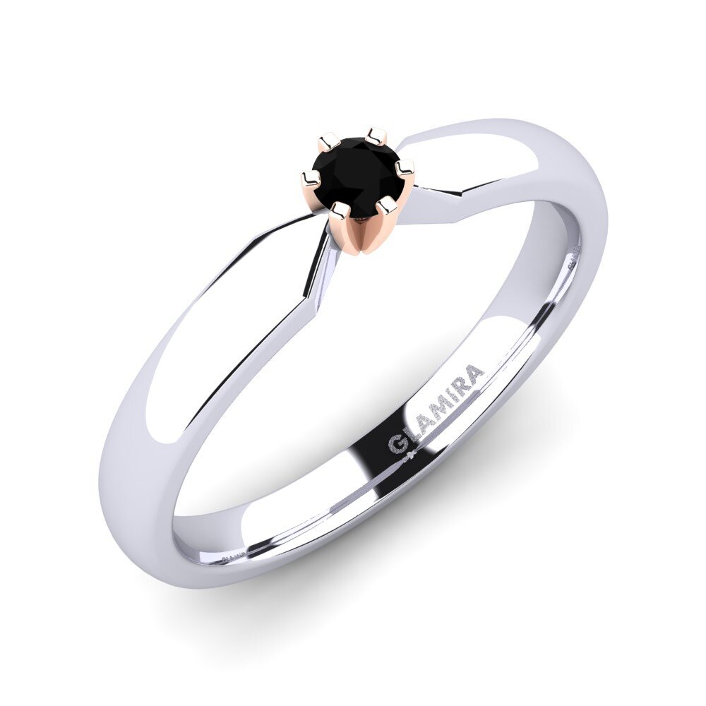 14ct White / Rose Gold Black Onyx Engagement Ring Amanda 0.1crt