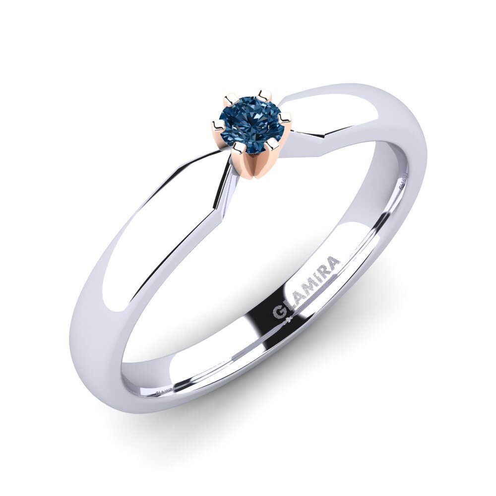 14ct White / Rose Gold Blue Diamond Engagement Ring Amanda 0.1crt