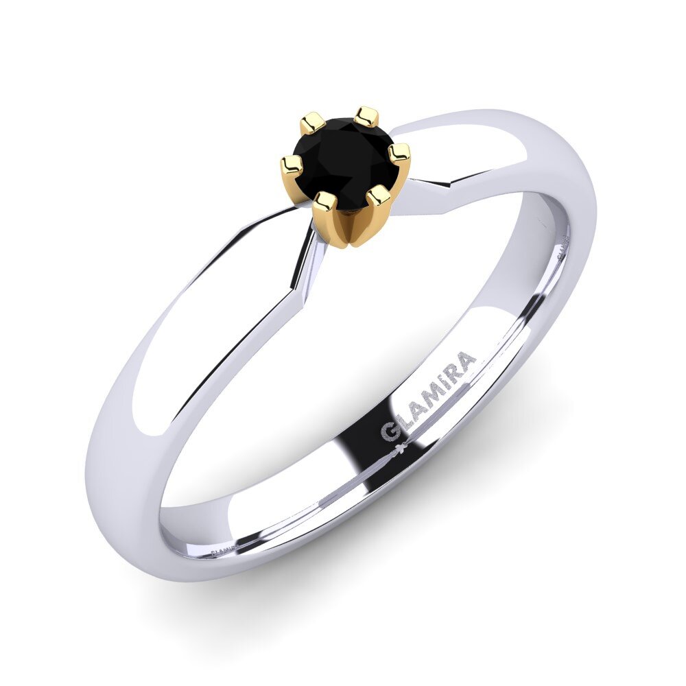 14ct White / Yellow Gold Black Diamond Engagement Ring Amanda 0.16crt