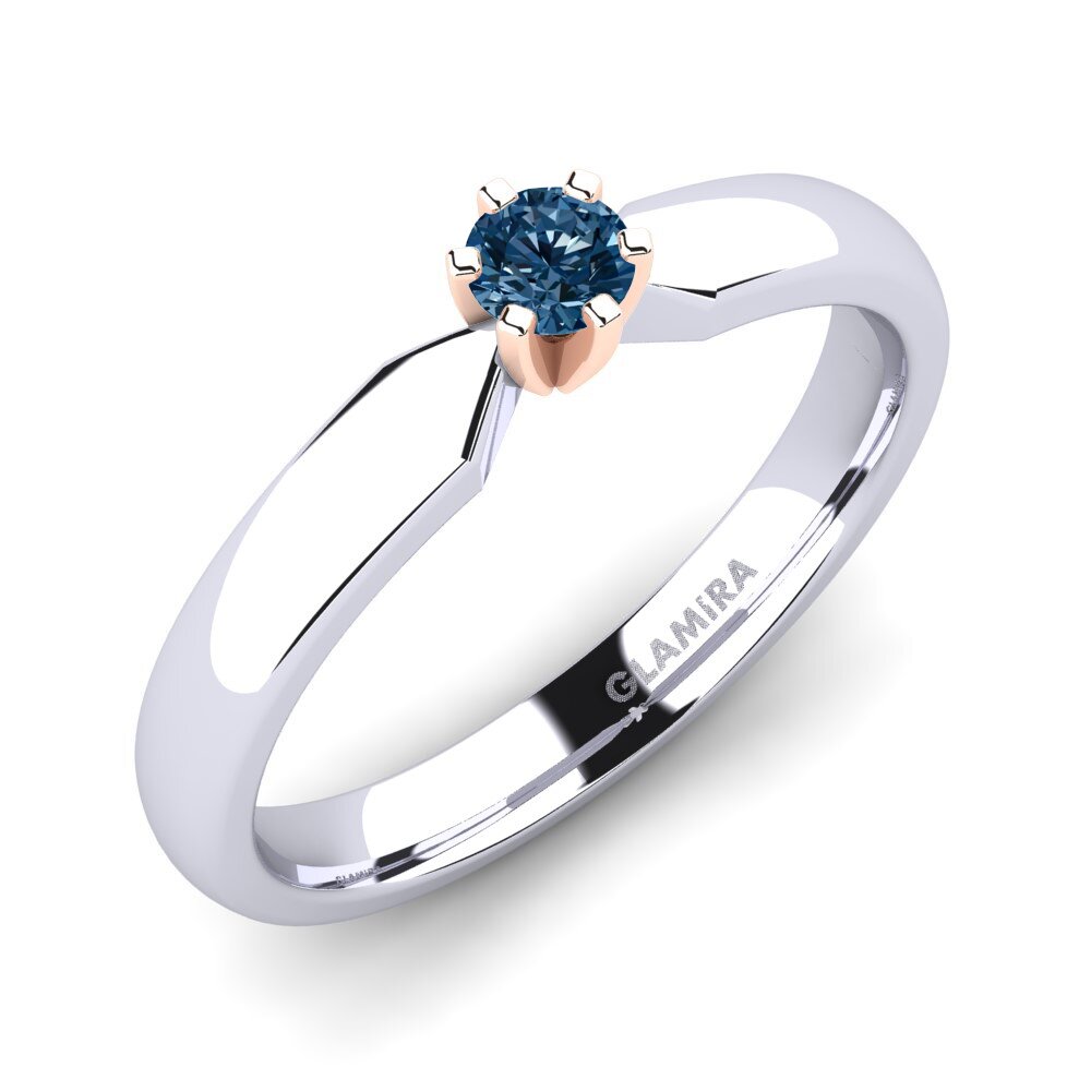 14ct White / Rose Gold Blue Diamond Engagement Ring Amanda 0.16crt
