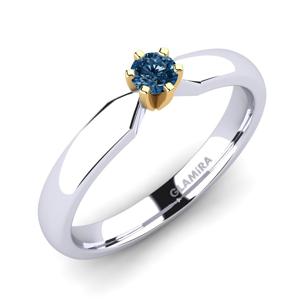 14ct White / Yellow Gold Blue Diamond Engagement Ring Amanda 0.16crt