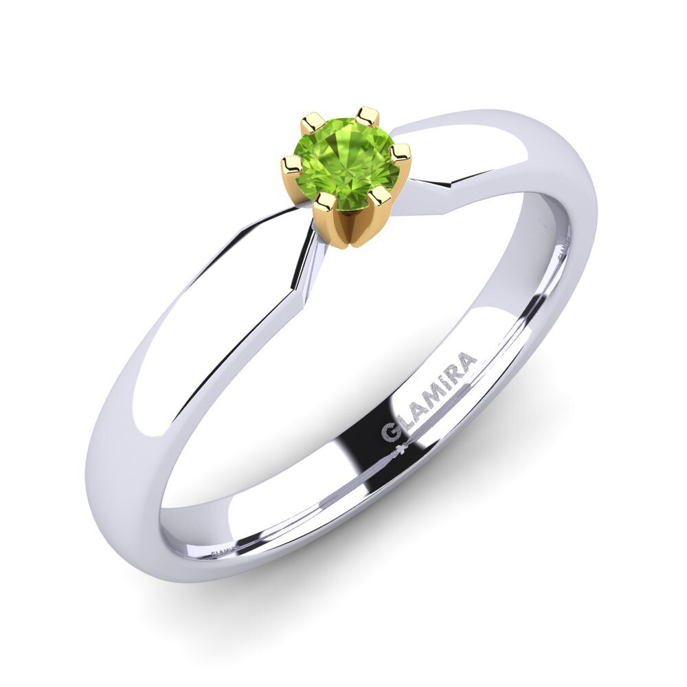 14ct White / Yellow Gold Peridot Engagement Ring Amanda 0.16crt