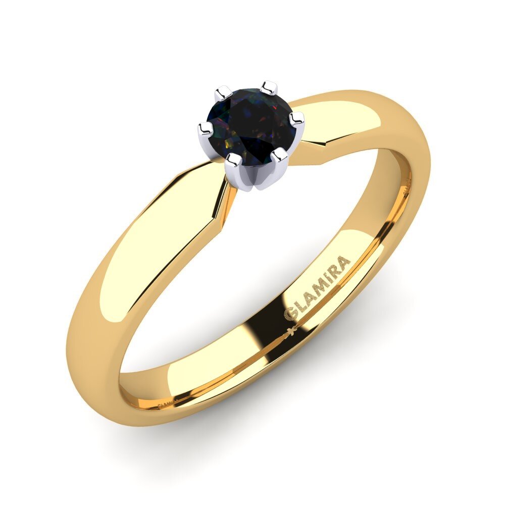 14ct Yellow / White Gold Black Opal Engagement Ring Amanda 0.25crt