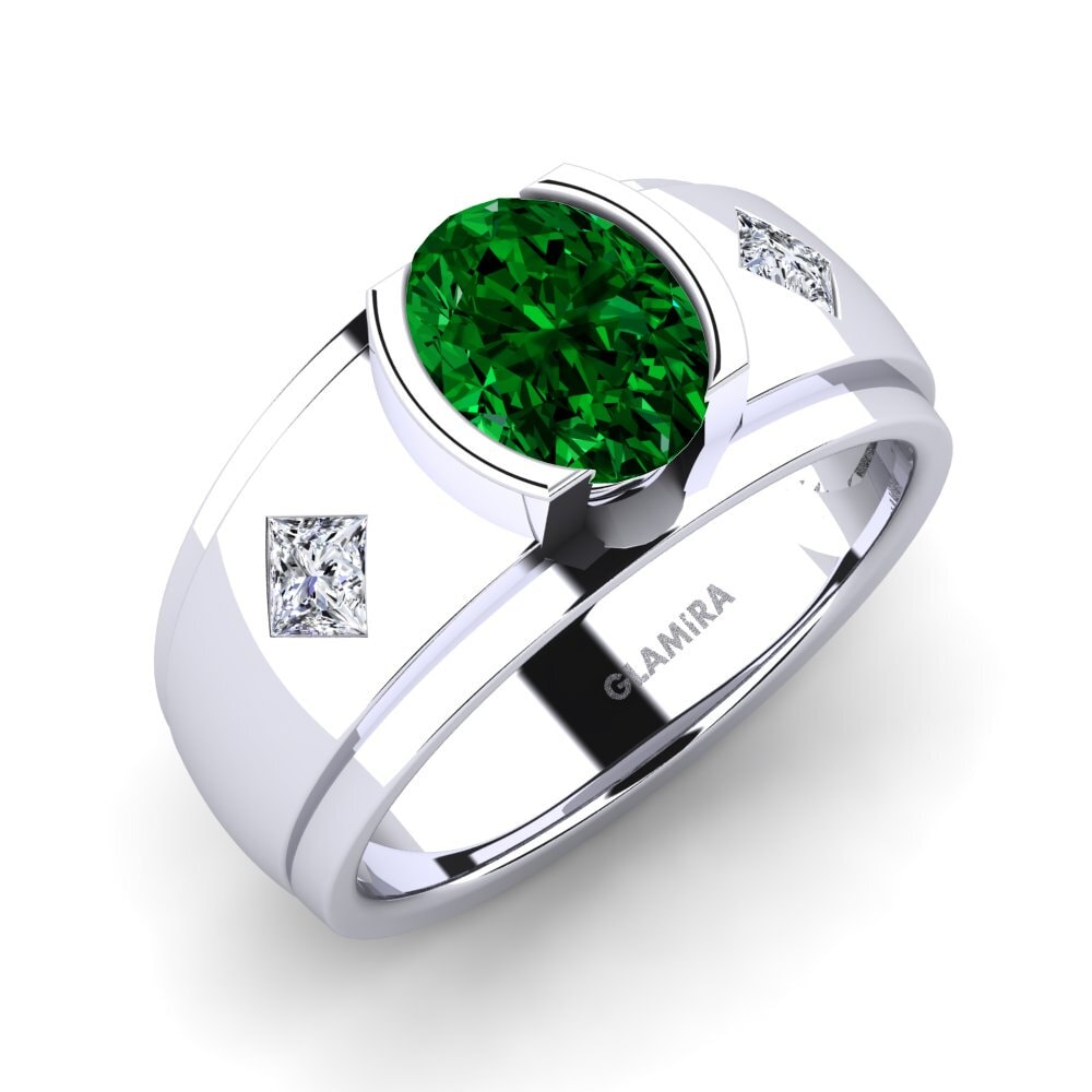 9ct White Gold Green Zirconia Men's Ring Amaud