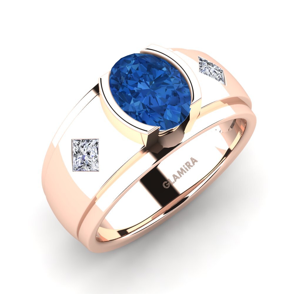 Oro Rosso 585 Zircone Blu Scuro Anello da uomo Amaud