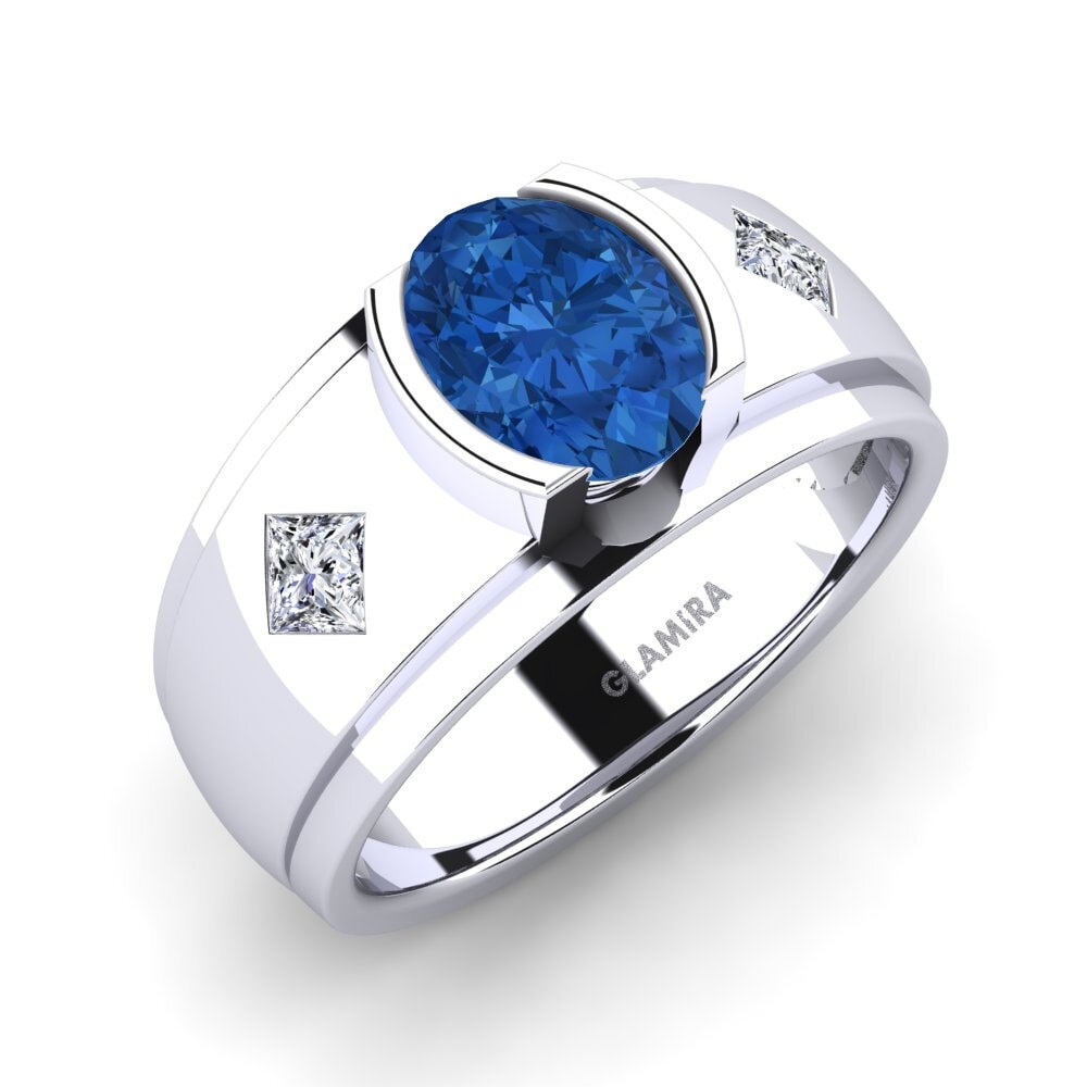 Oro Bianco 585 Zircone Blu Scuro Anello da uomo Amaud
