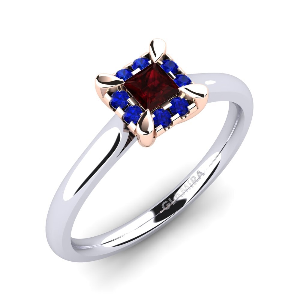 14K Wit & Rood Goud Granaat Verlovingsring Amay 0.2 crt