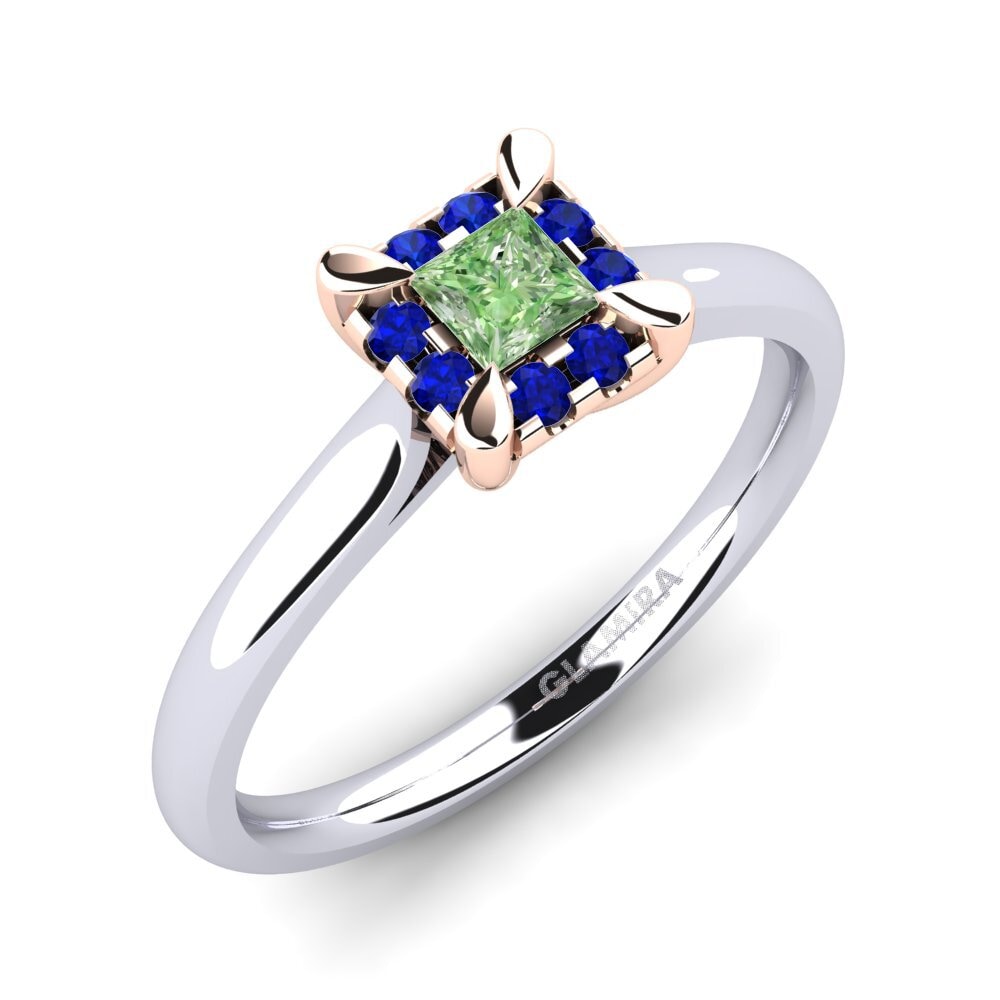 14K Wit & Rood Goud Groene Diamant Verlovingsring Amay 0.2 crt