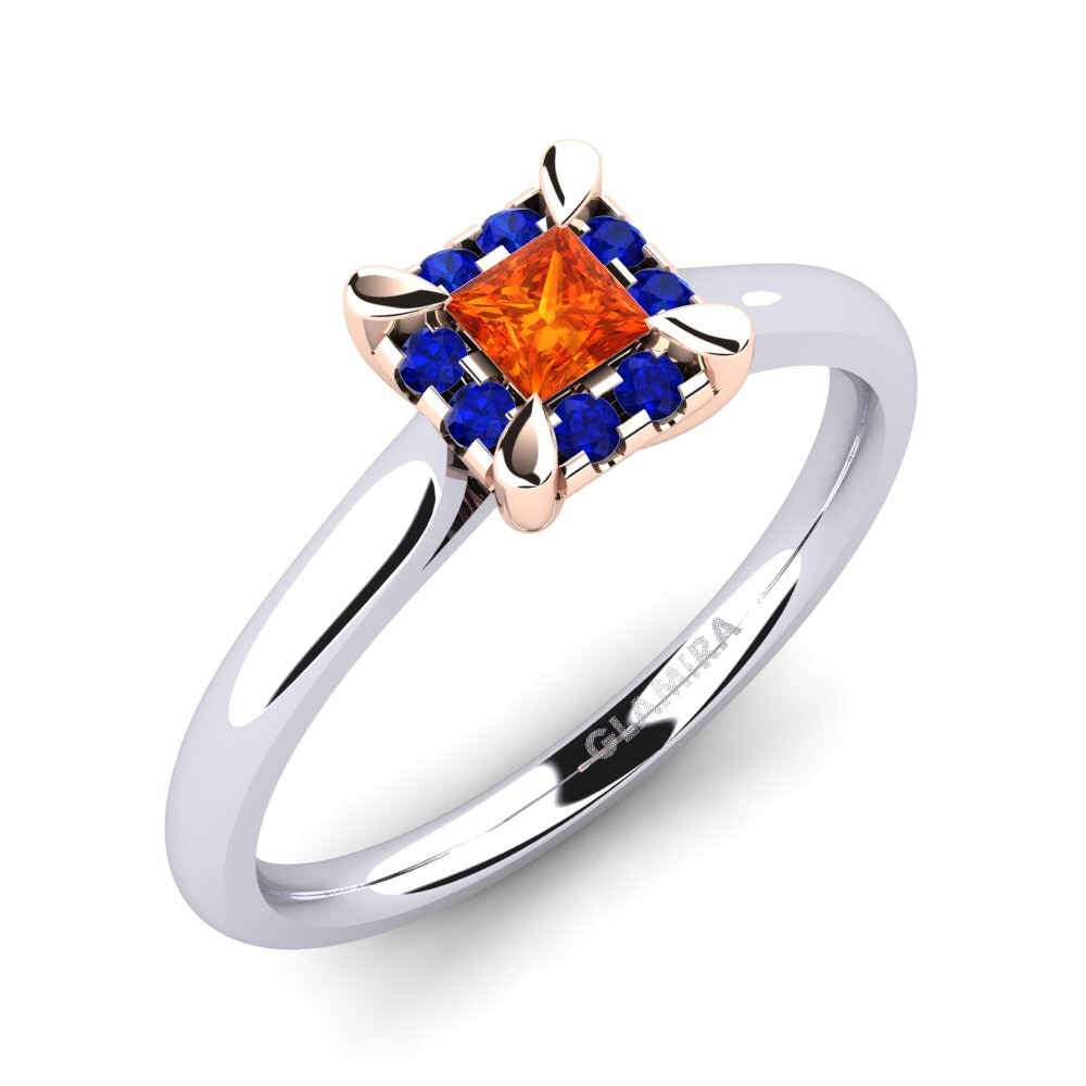 14K Wit & Rood Goud Oranje Saffier Verlovingsring Amay 0.2 crt