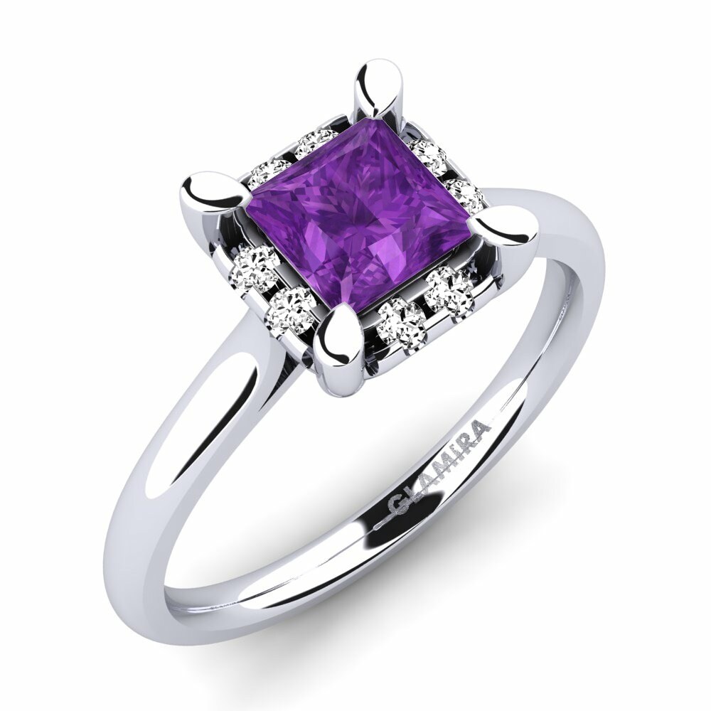 光暈 紫水晶 9k 白色K金 訂婚戒指 Amay 0.93 crt