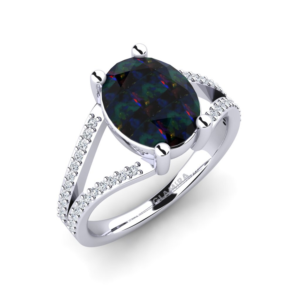 18ct White Gold Black Opal Engagement Ring Amelisa