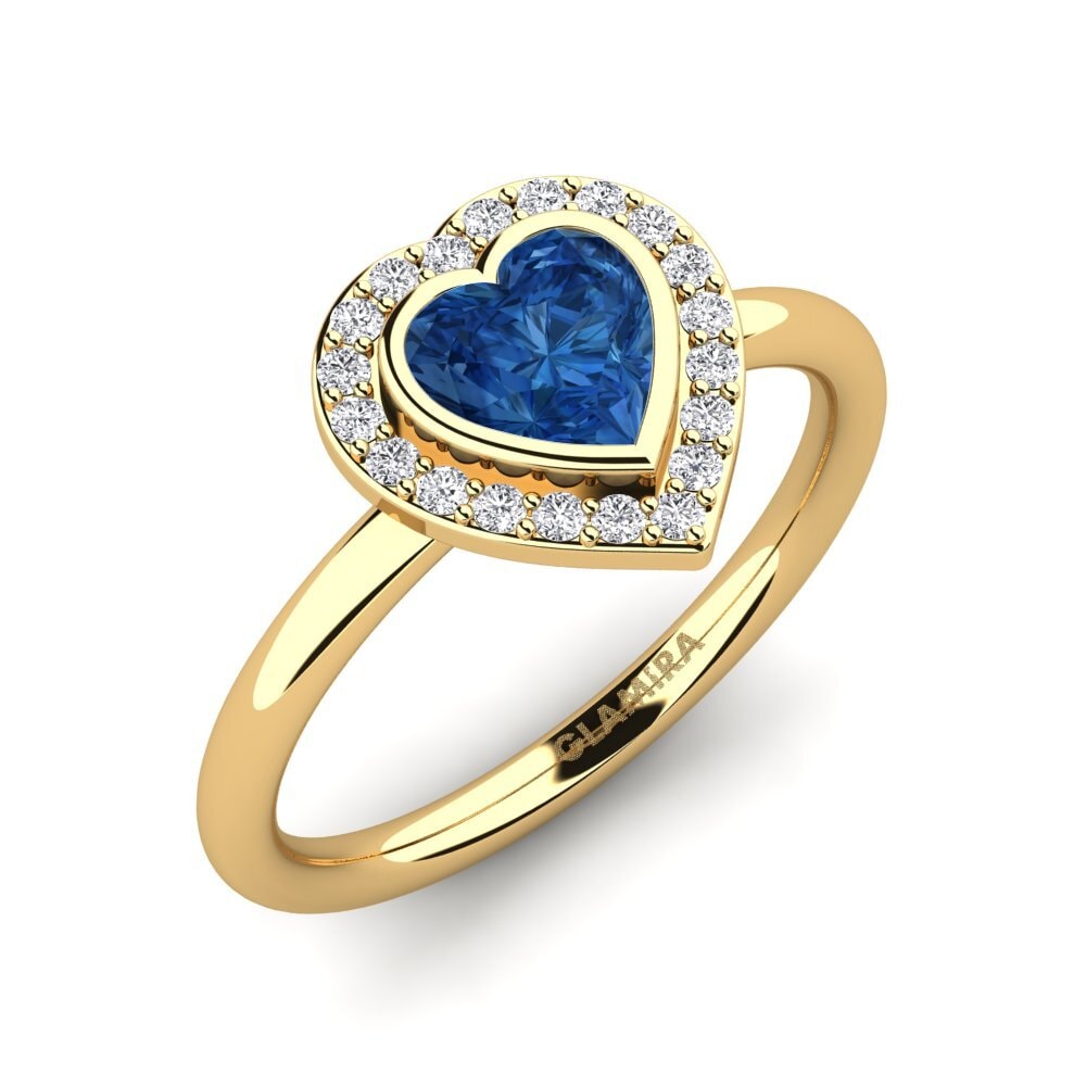 18K Geel Goud Donker Blauwe Zirkoon Dames Ring Amery