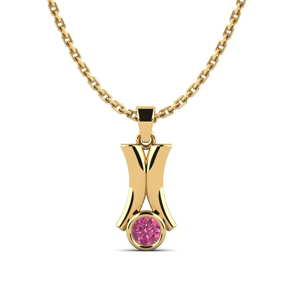 14k Oro Amarillo Turmalina rosa Colgante de Mujer Ameuter