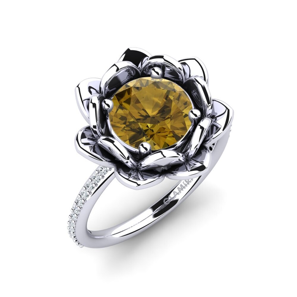 Or Blanc 14k Zircon Brun Bague Amilesa
