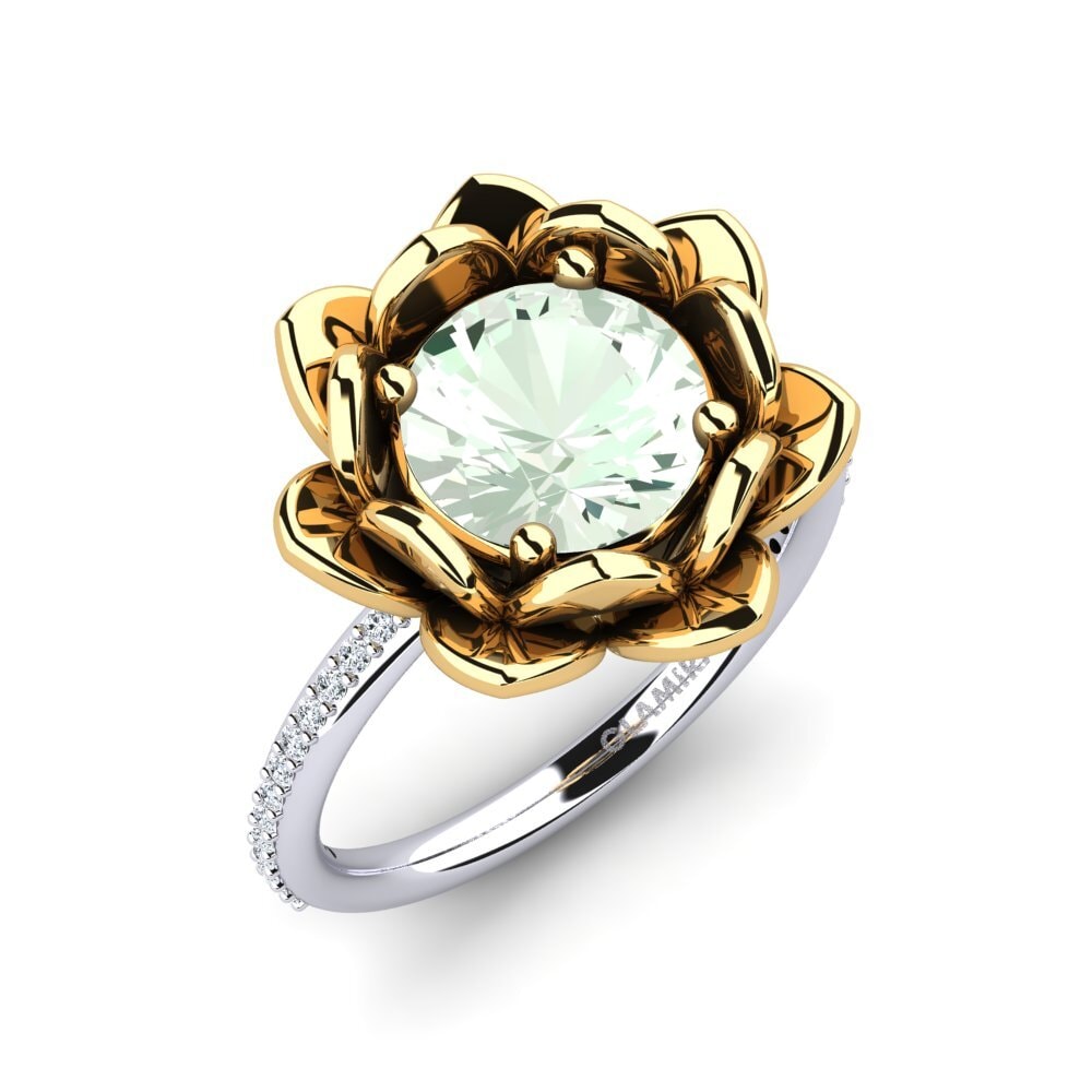 18ct Yellow & White Gold Green Amethyst Ring Amilesa