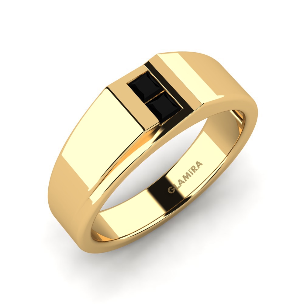 Fashion Men's Rings Amir 585 Yellow Gold Black Diamond