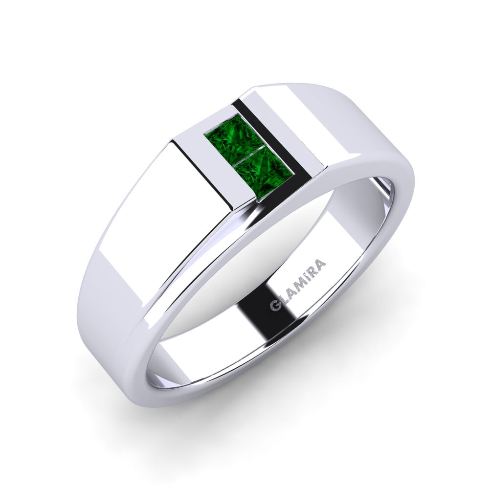 9ct White Gold Green Zirconia Men's Ring Amir