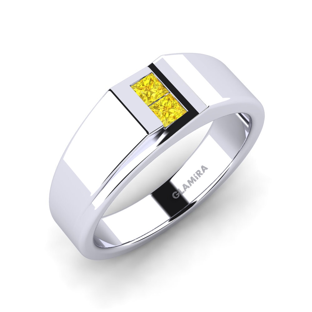 White Silver Yellow Sapphire Men's Ring Amir