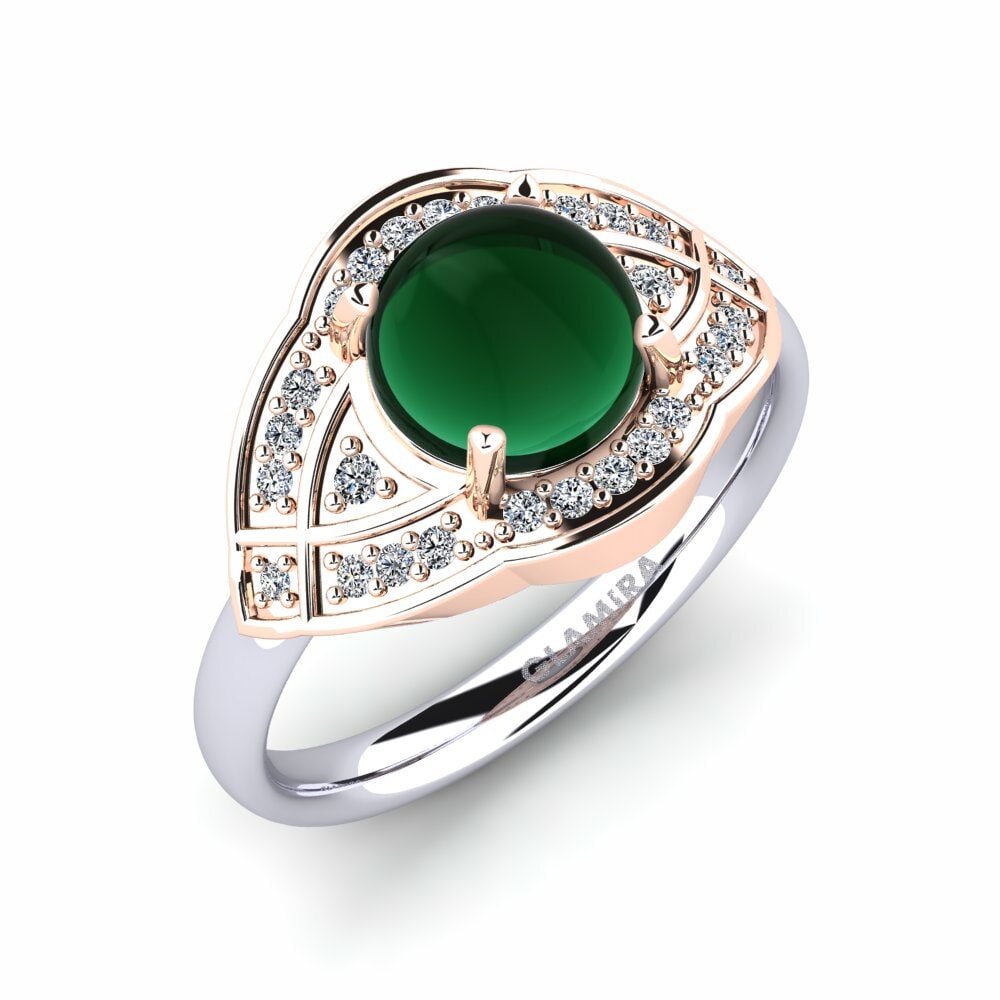 Or Rose& Blanc 18k Émeraude Cabochon Bague Amitola