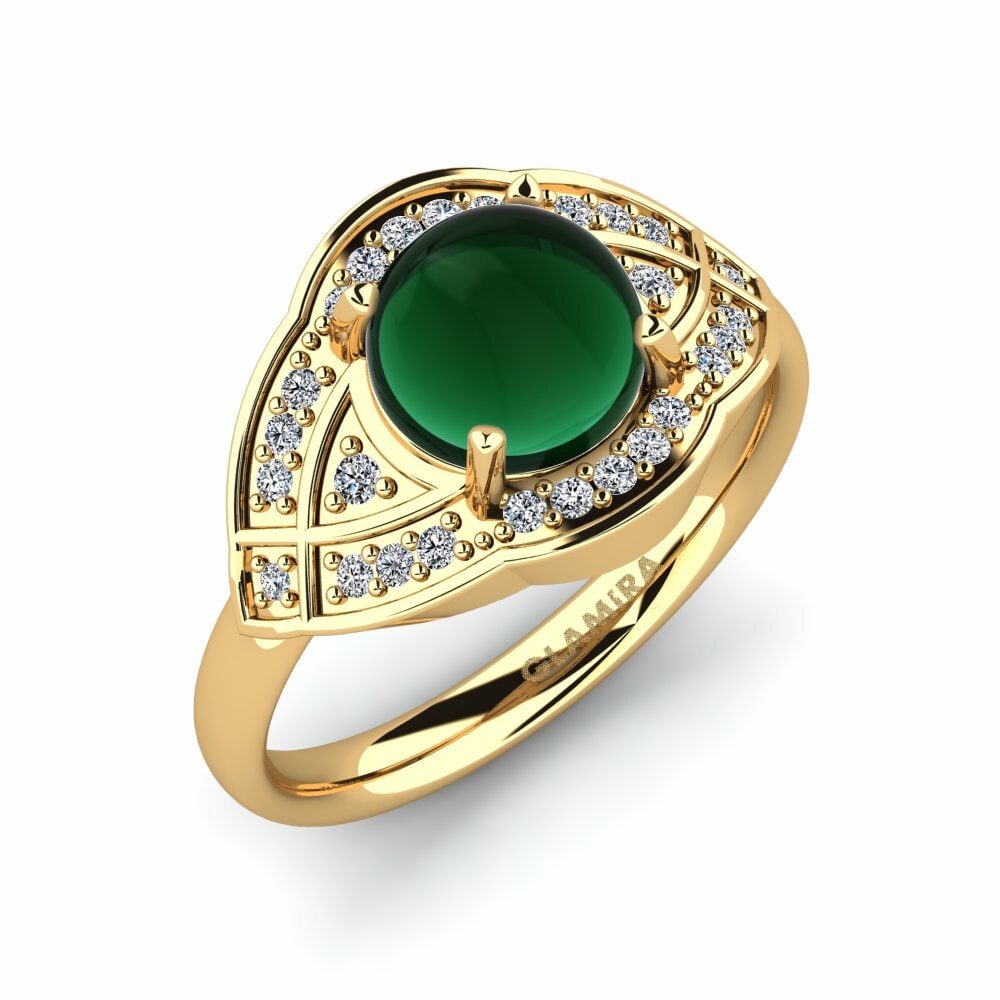 Or Jaune 18k Émeraude Cabochon Bague Amitola