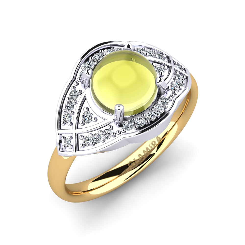 Or Blanc & Jaune 14k Topaze Citron Cabochon Bague Amitola