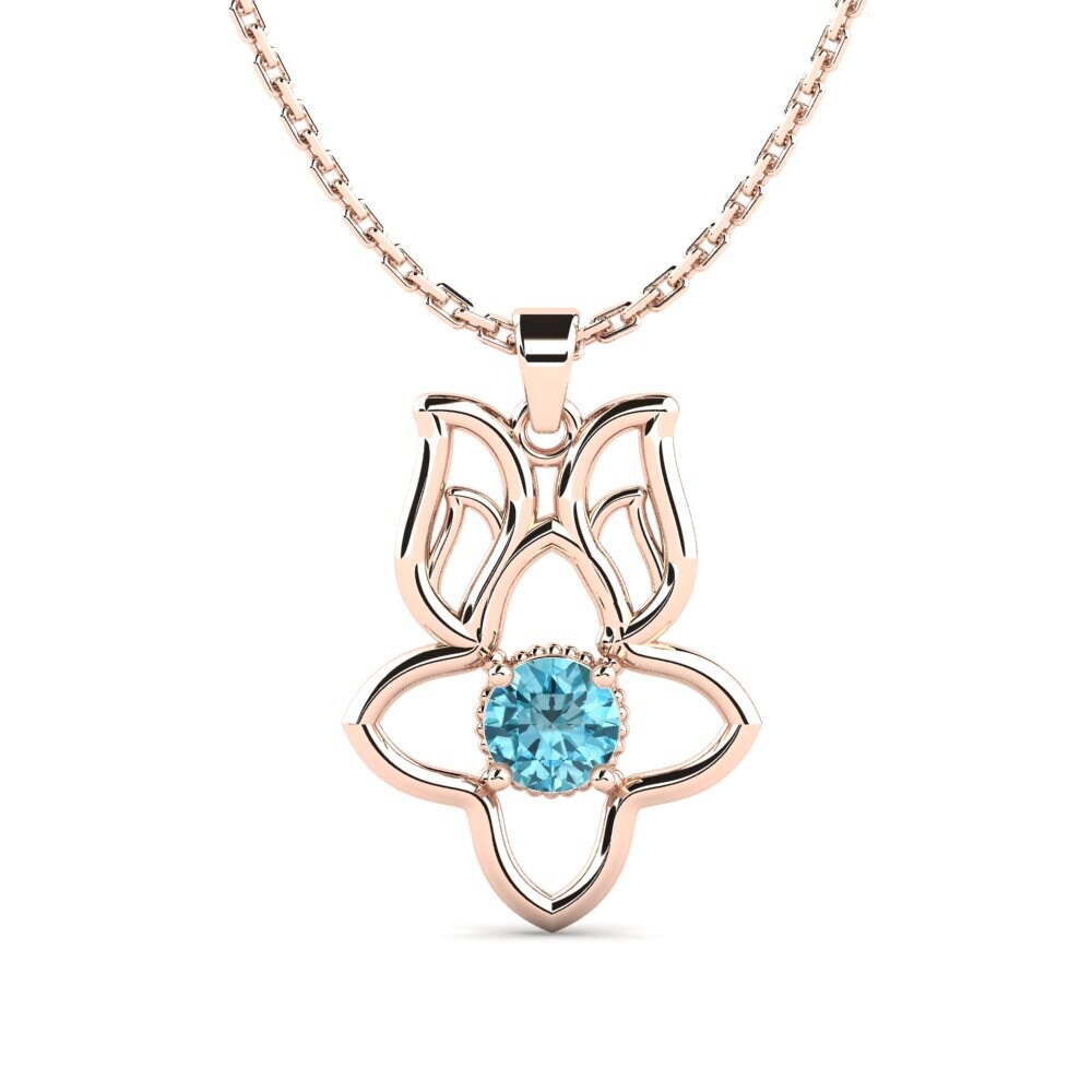 14k Oro Rosa Circón Azul Colgante de Mujer Ammerterte