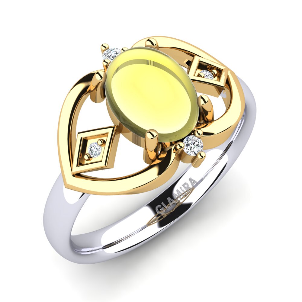 Or Blanc & Jaune 14k Topaze Citron Cabochon Bague Amobilis