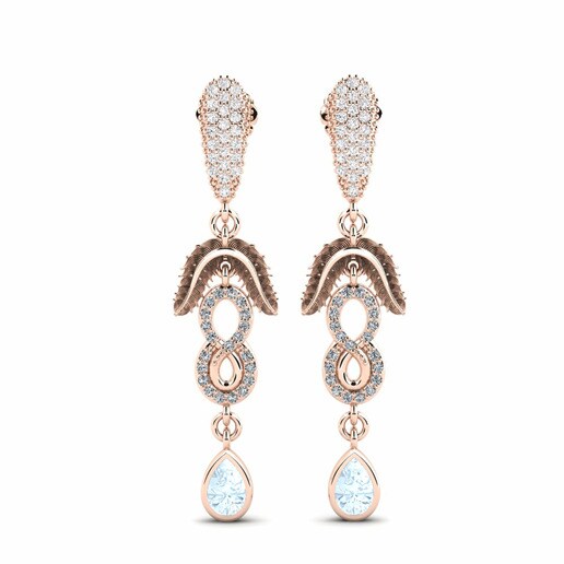 Earring Amonavis 585 Rose Gold & Aquamarine & Swarovski Crystal & White Sapphire