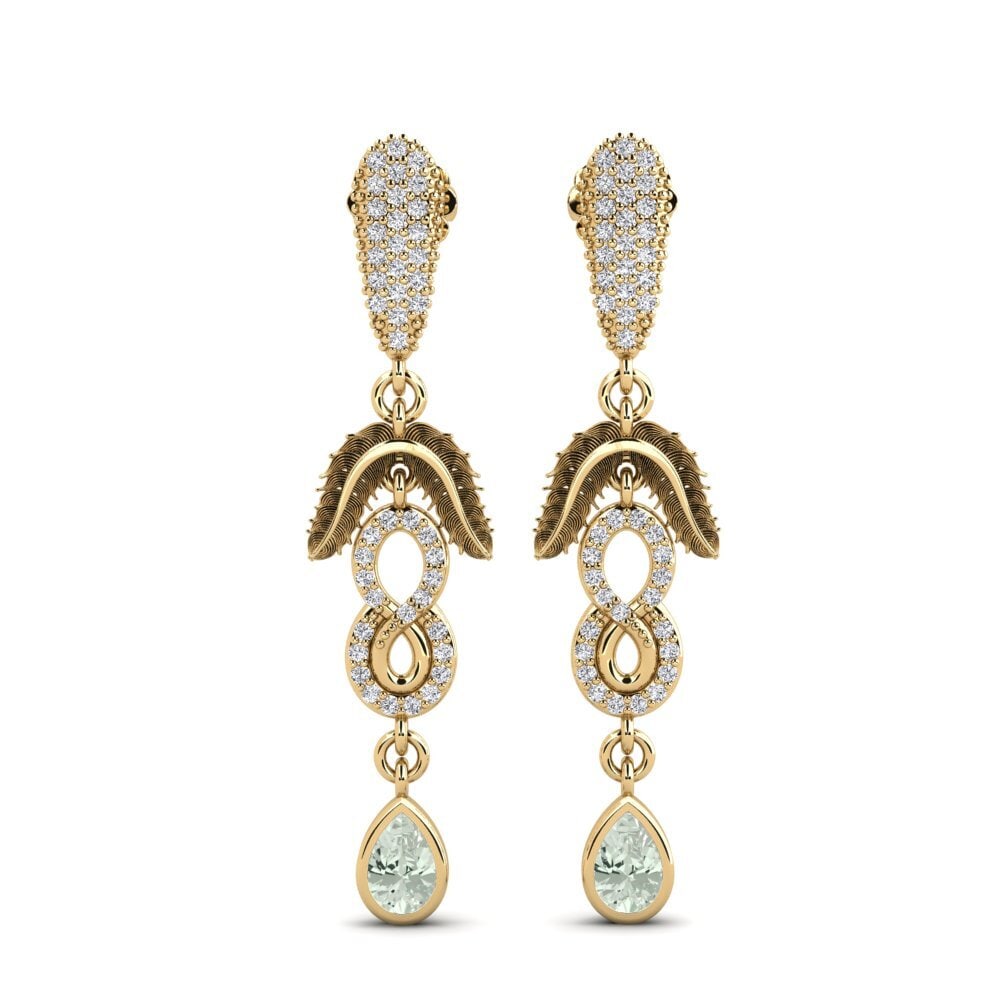18ct Yellow Gold Green Amethyst Women's Earring Amonavis