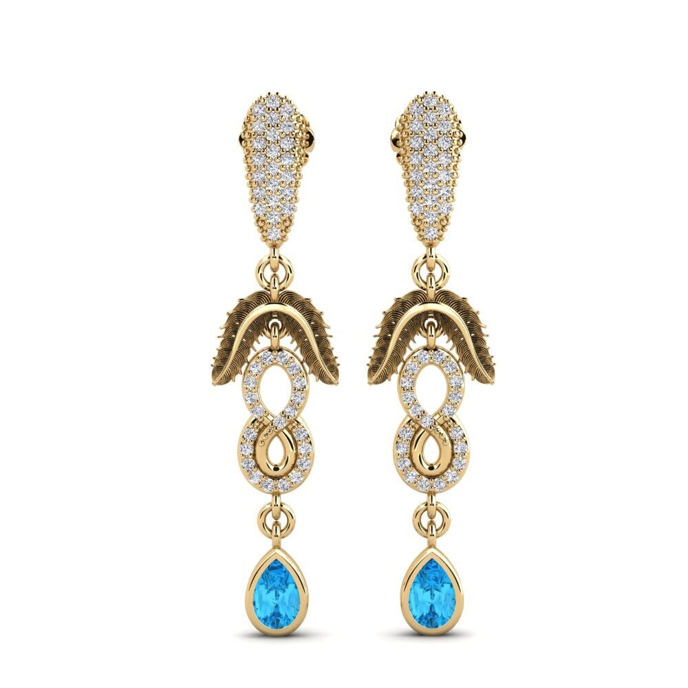 9ct Yellow Gold Blue Topaz Women's Earring Amonavis