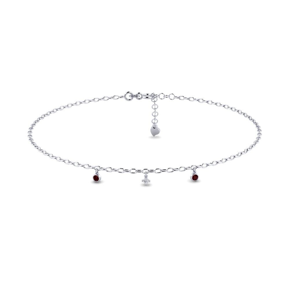 18ct White Gold Garnet Women's Anklet Amondi