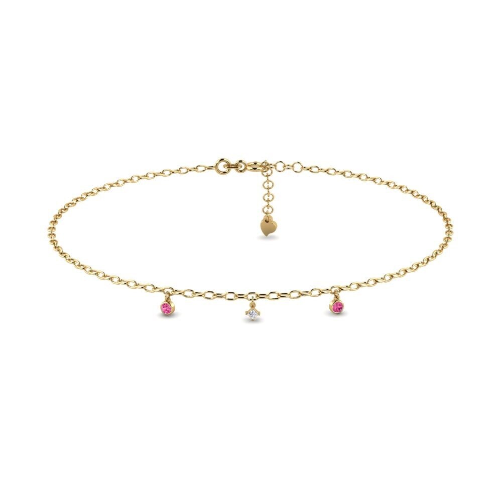 14ct Yellow Gold Pink Tourmaline Women's Anklet Amondi