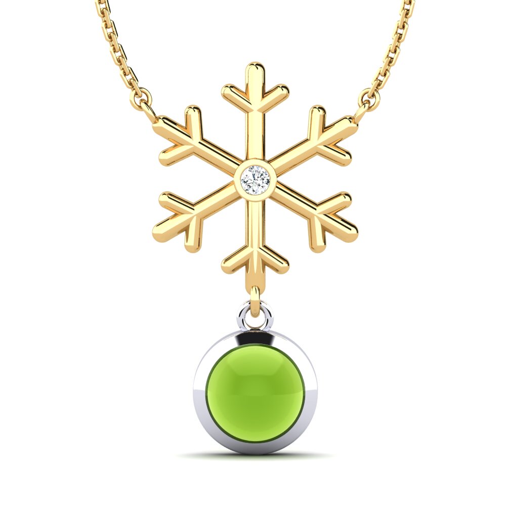 18k Oro Amarillo & Blanco Peridoto Cabujón Collar de Mujer Amor