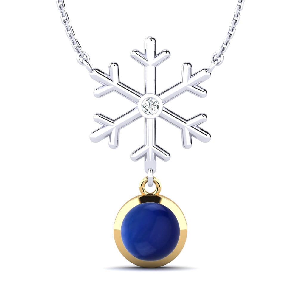14ct White & Yellow Gold Cabochon Sapphire Women's Necklace Amor
