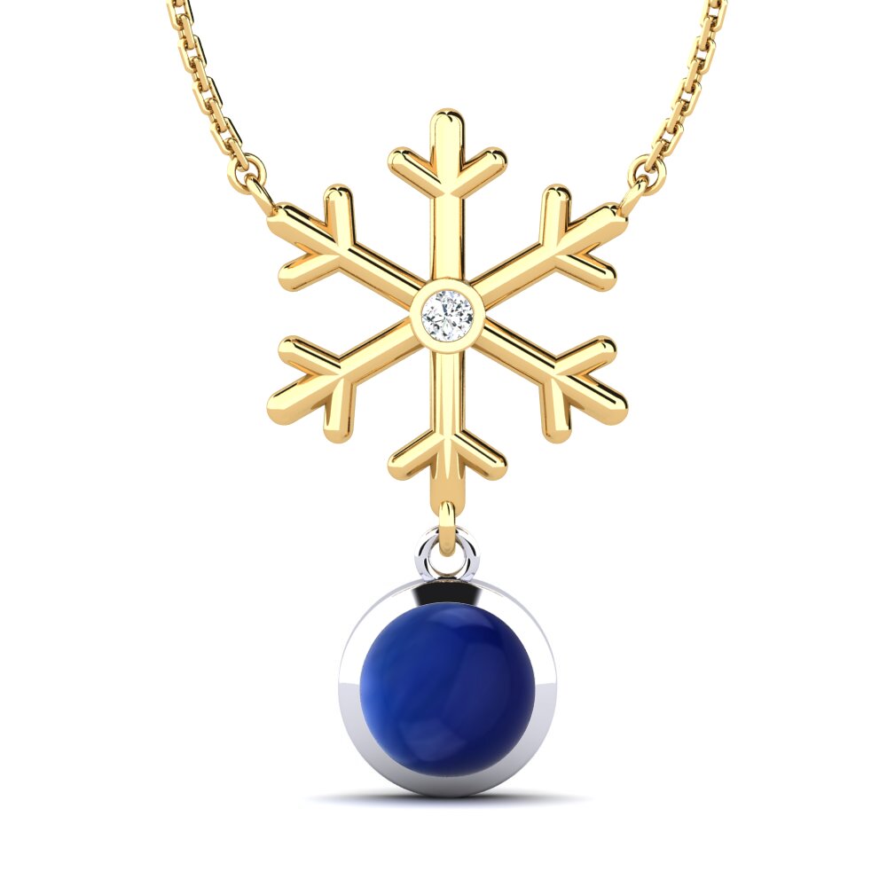 14ct Yellow & White Gold Cabochon Sapphire Women's Necklace Amor
