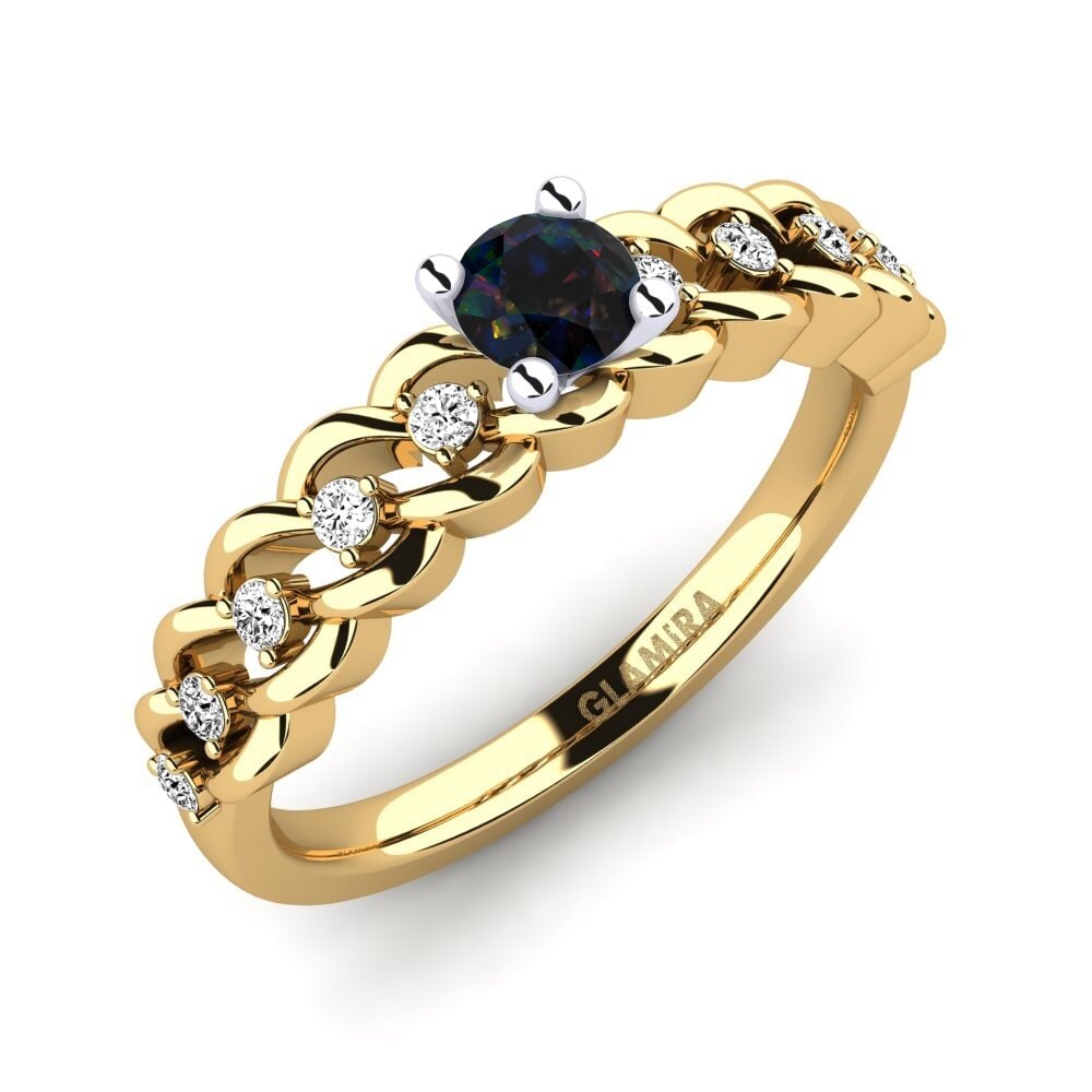 14ct Yellow / White Gold Black Opal Engagement Ring Amora 0.25 crt