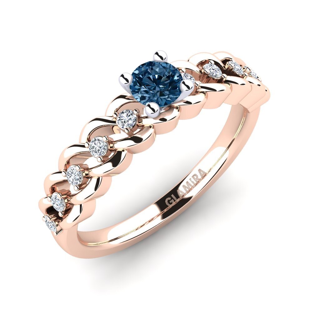 14ct Rose / White Gold Blue Diamond Engagement Ring Amora 0.25 crt