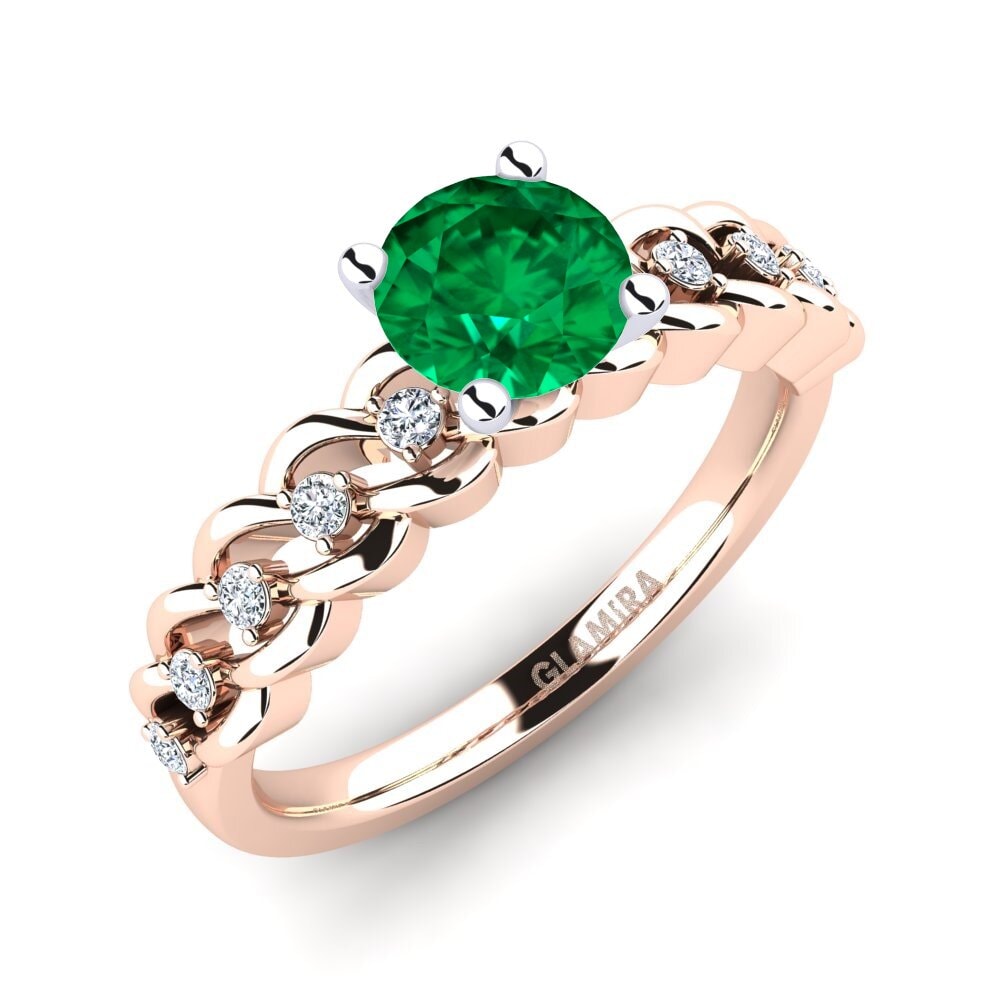 9ct Rose / White Gold Emerald (Lab Created) Engagement Ring Amora 0.8 crt