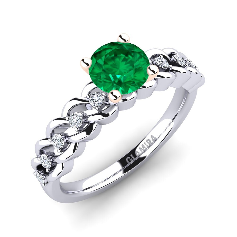 9ct White / Rose Gold Emerald (Lab Created) Engagement Ring Amora 0.8 crt