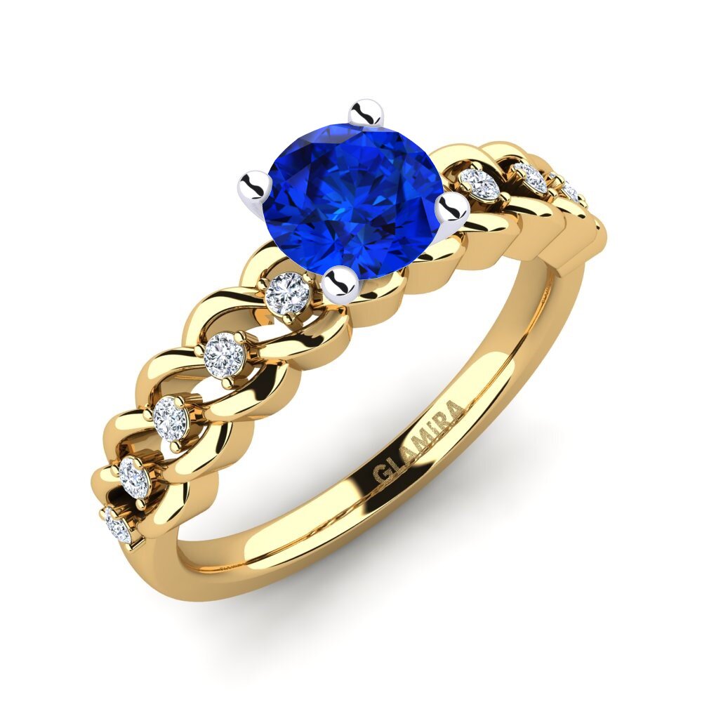 14ct Yellow / White Gold Sapphire (Lab Created) Engagement Ring Amora 0.8 crt