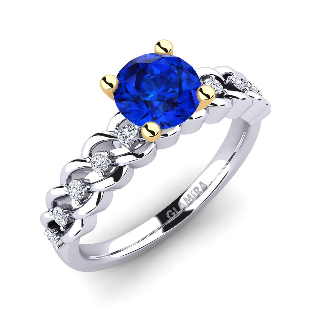 14ct White / Yellow Gold Sapphire (Lab Created) Engagement Ring Amora 1.0 crt