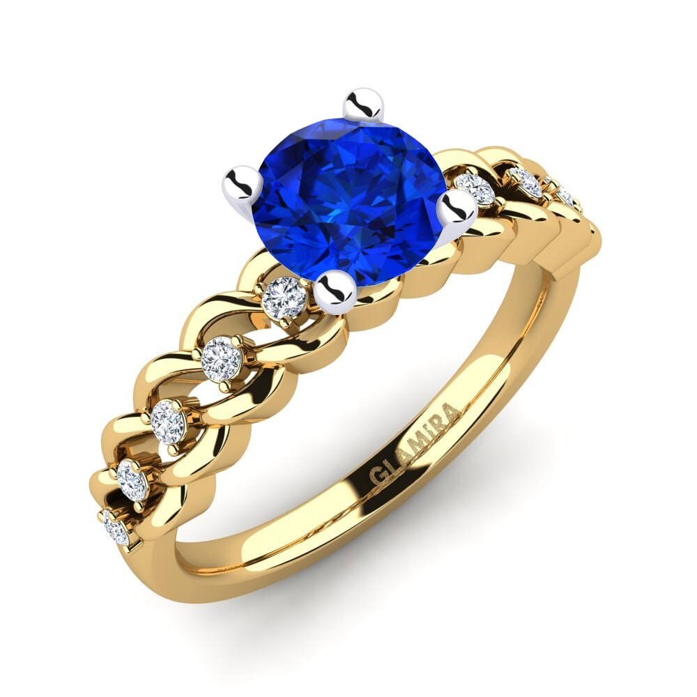 14ct Yellow / White Gold Sapphire (Lab Created) Engagement Ring Amora 1.0 crt