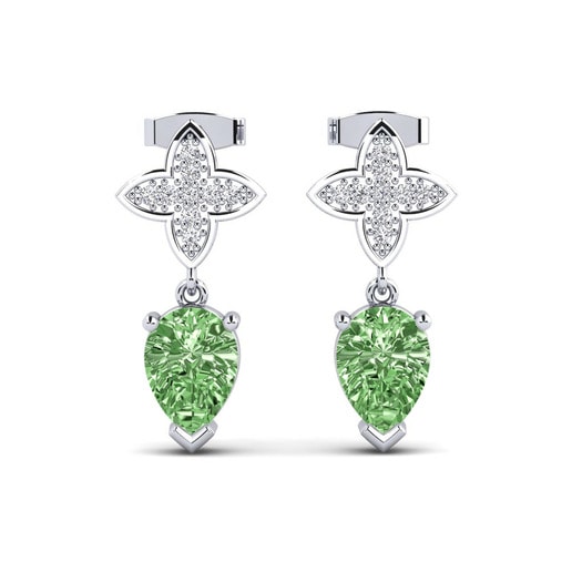 Pendientes Amore Oro Blanco 585 & Diamante Verde & Diamante