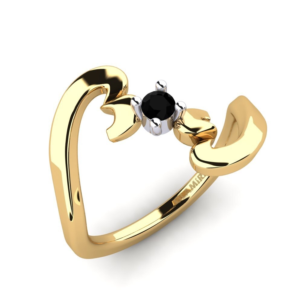 Oro Giallo & Bianco 375 Diamante Nero Anello da donna Amoretta
