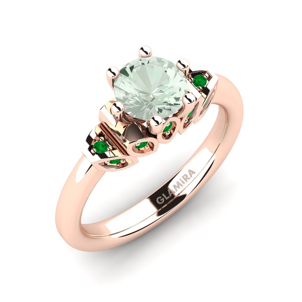 18k Oro Rosa Amatista verde Anillo de compromiso Amrita
