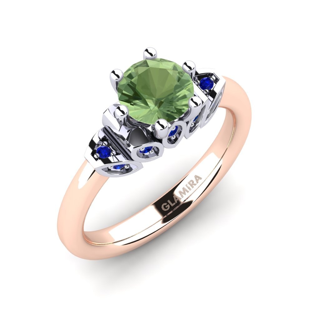 14K Rood & Wit Goud Groene Saffier Verlovingsring Amrita