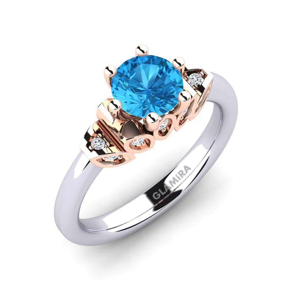 14ct White & Rose Gold Blue Topaz Engagement Ring Amrita