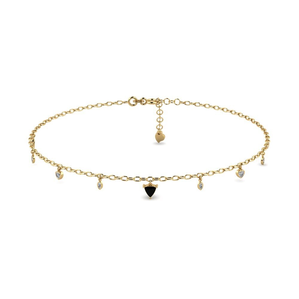 14ct Yellow Gold Black Onyx Women's Anklet Anahit