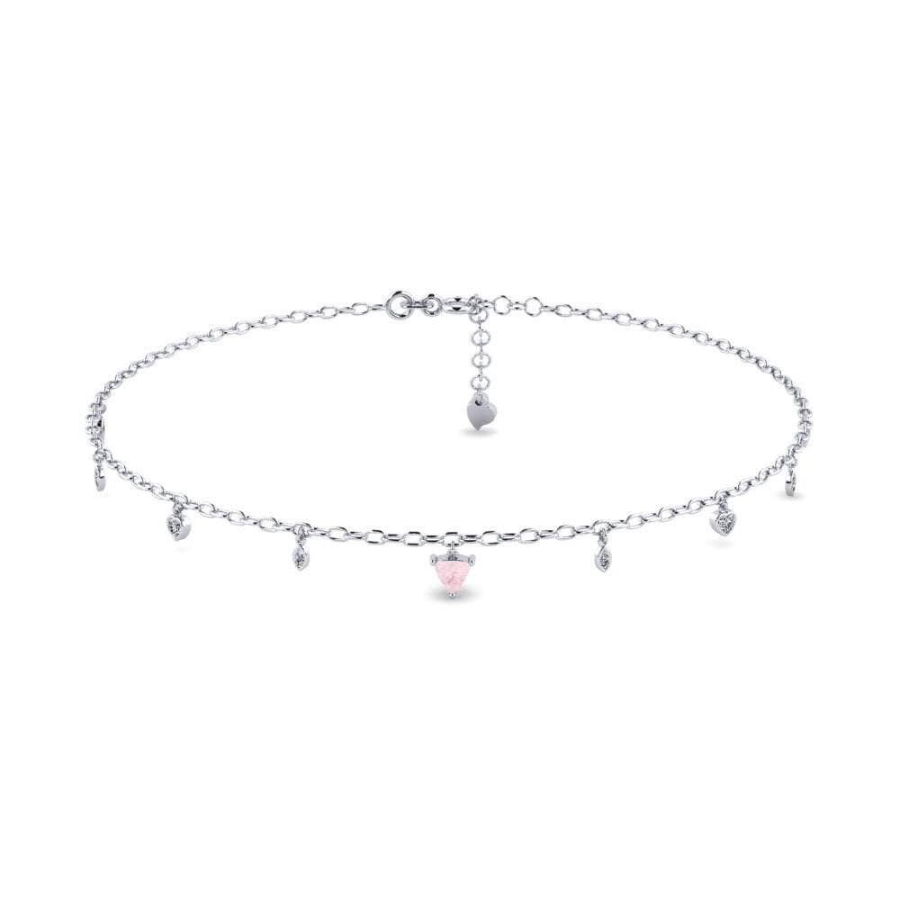 18ct White Gold Rose Quartz Women's Anklet Anahit